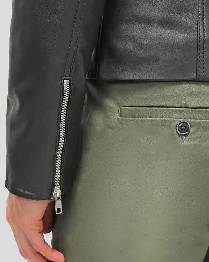 HUNG BLACK RACER LEATHER JACKET - Image 3