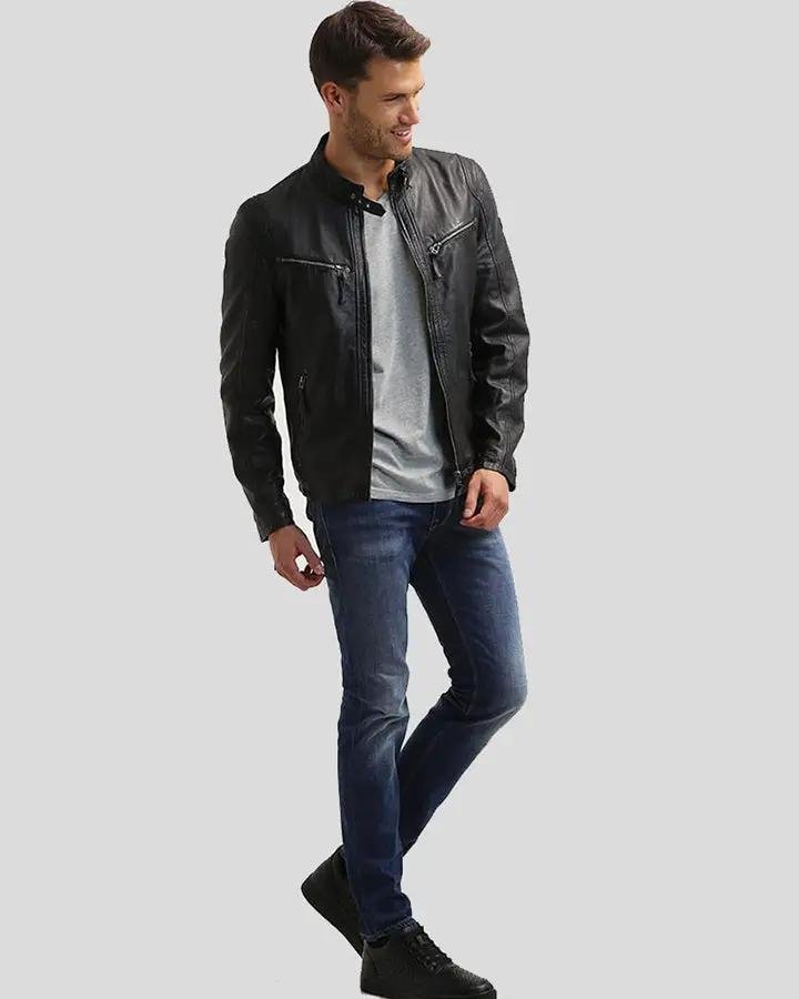 JOSE BLACK LEATHER RACER JACKET - Image 3