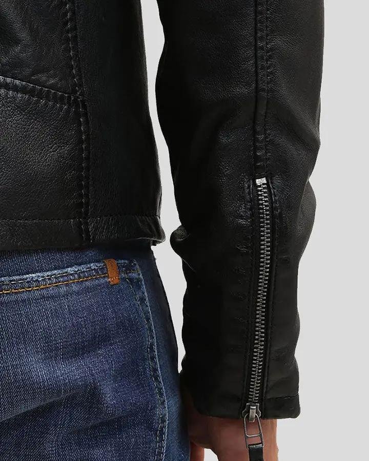 JOSE BLACK LEATHER RACER JACKET - Image 5