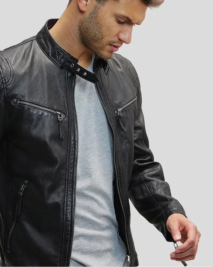 JOSE BLACK LEATHER RACER JACKET - Image 7