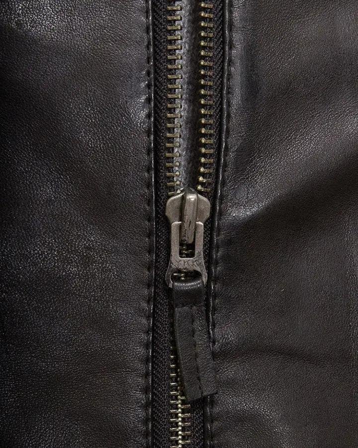 JAMI BLACK HOODED LEATHER JACKET - Image 3