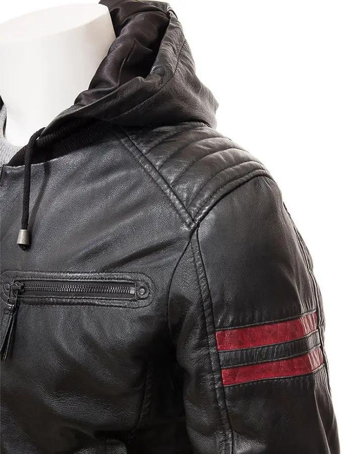 JED BLACK LEATHER JACKET WITH HOOD - Image 5