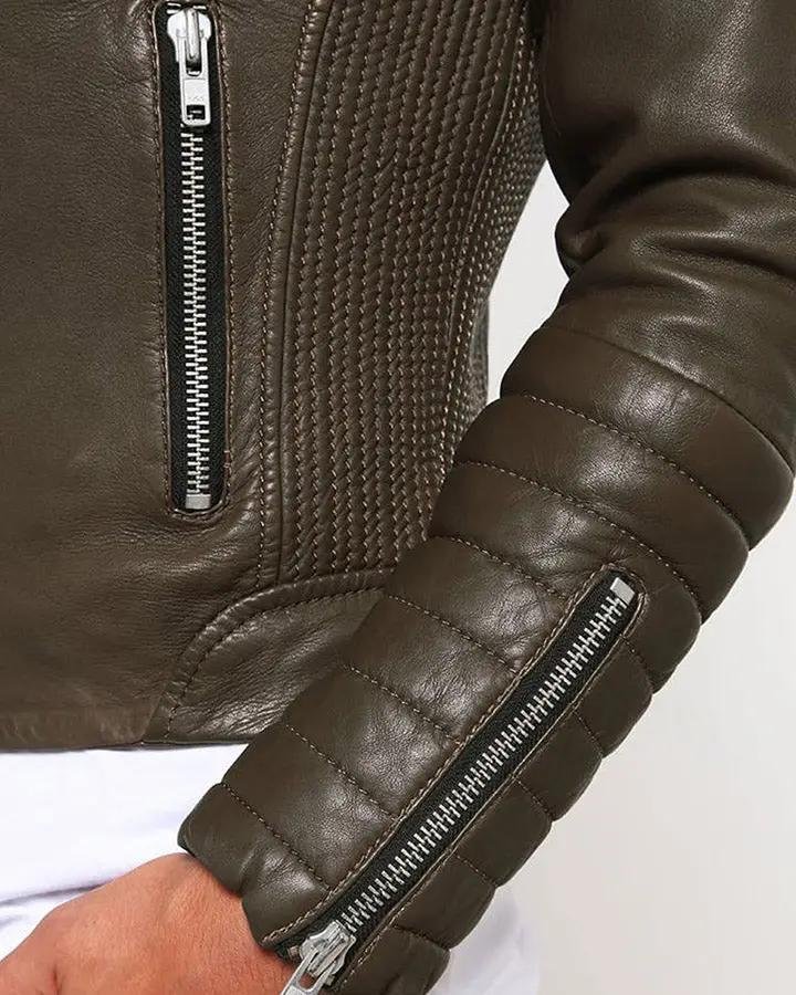 MAC ARMY GREEN QUILTED LEATHER JACKET - Image 4