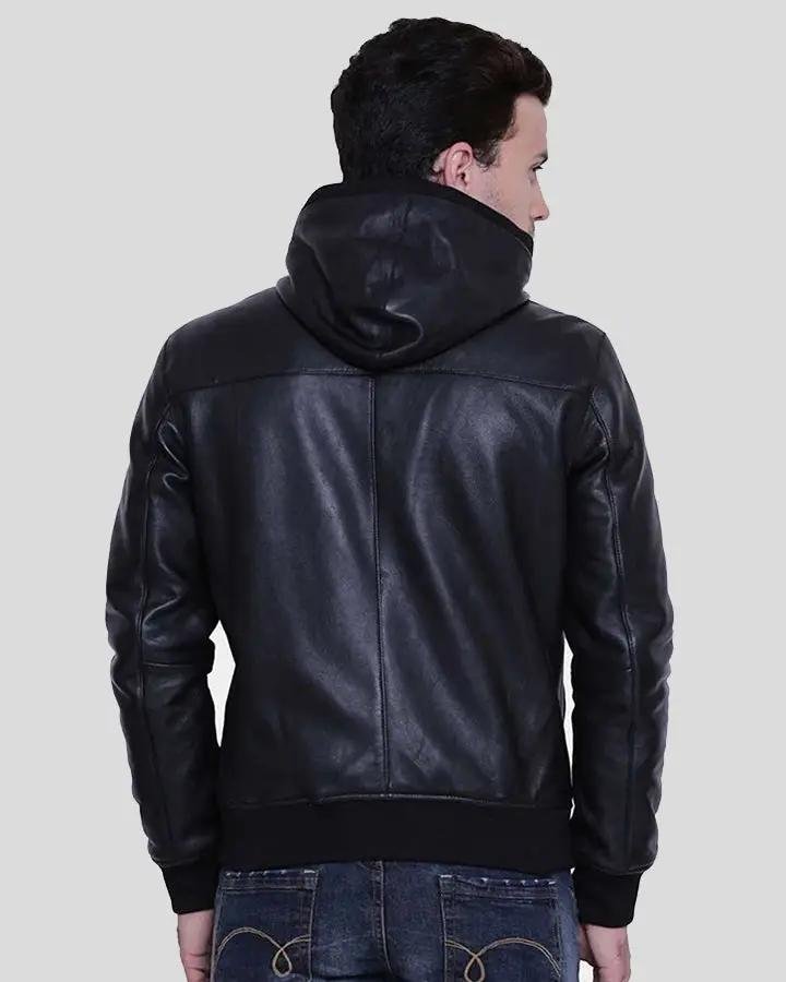 THEO BLACK HOODED LEATHER JACKET - Image 4