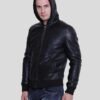 THEO BLACK HOODED LEATHER JACKET