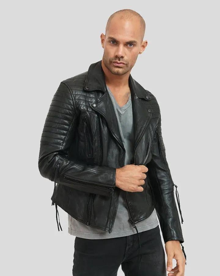 DYLAN BLACK MOTORCYCLE LEATHER JACKET