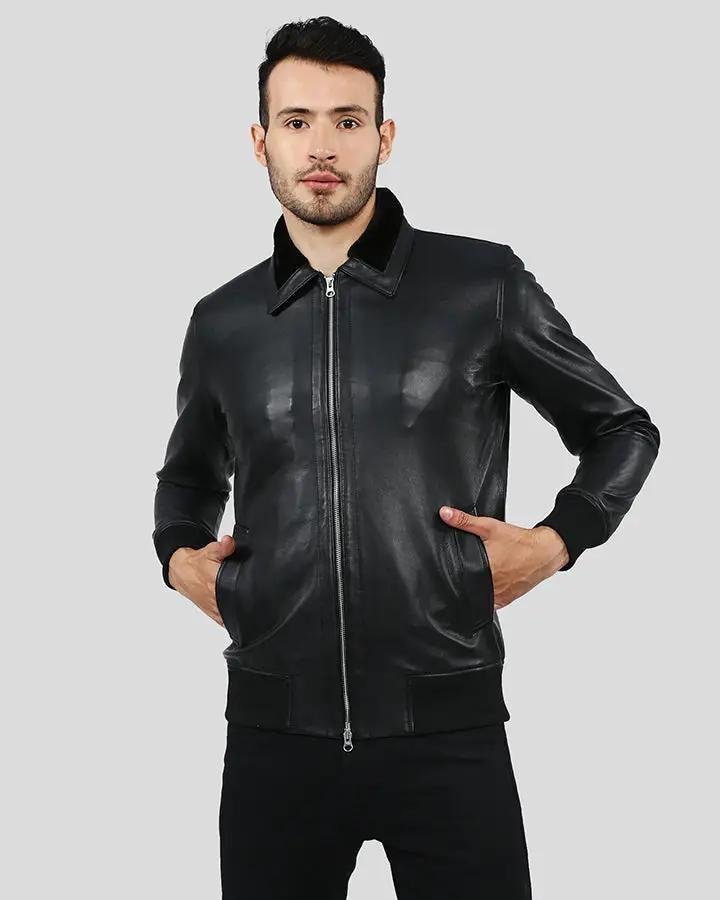 REECE BLACK BOMBER LEATHER JACKET
