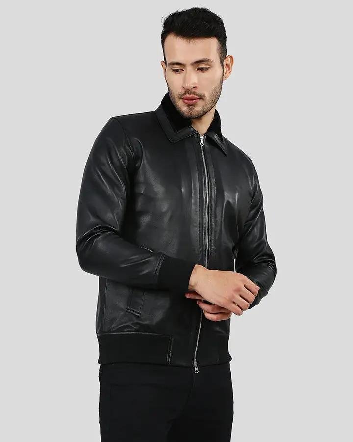 REECE BLACK BOMBER LEATHER JACKET - Image 3
