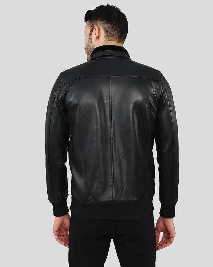 REECE BLACK BOMBER LEATHER JACKET - Image 4