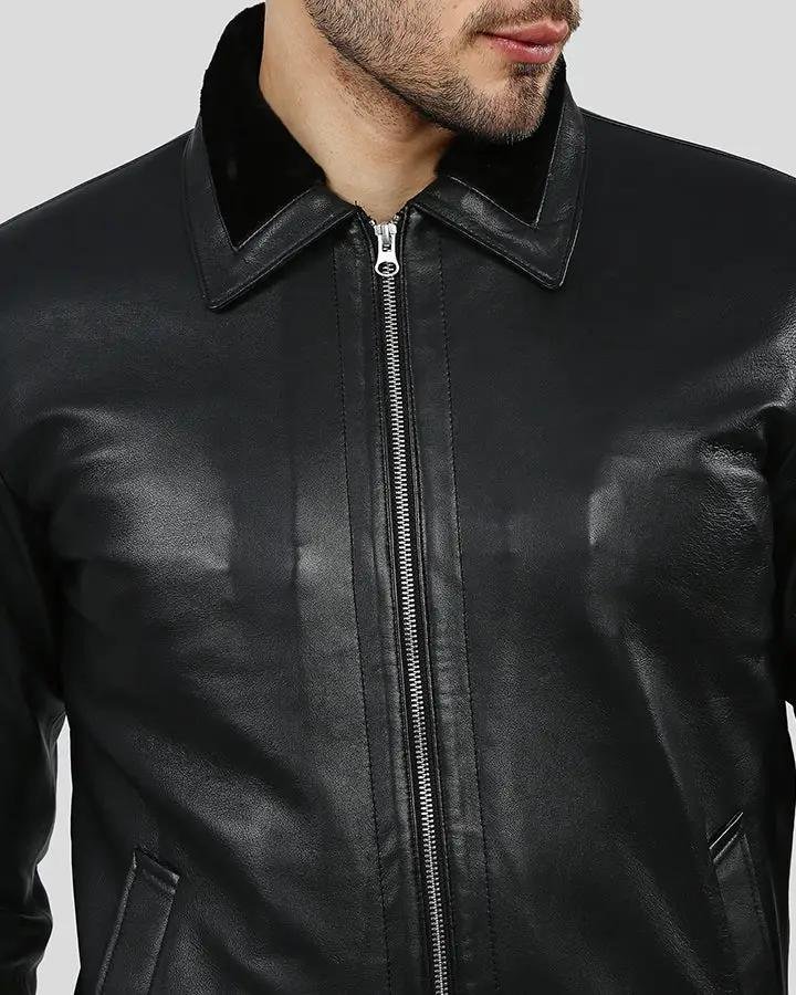 REECE BLACK BOMBER LEATHER JACKET - Image 5