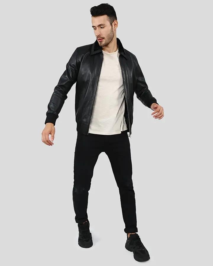 REECE BLACK BOMBER LEATHER JACKET - Image 6