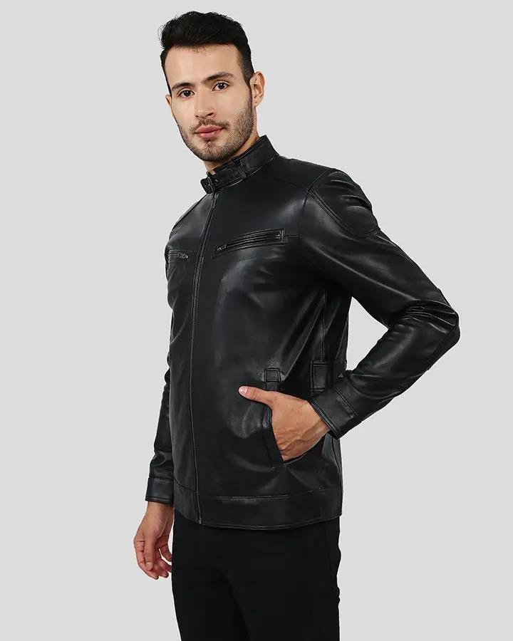 RORY BLACK BIKER LEATHER JACKET - Image 2