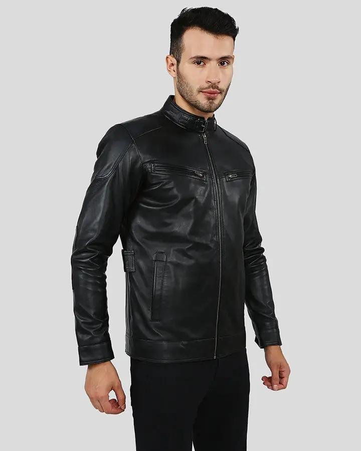 RORY BLACK BIKER LEATHER JACKET - Image 3