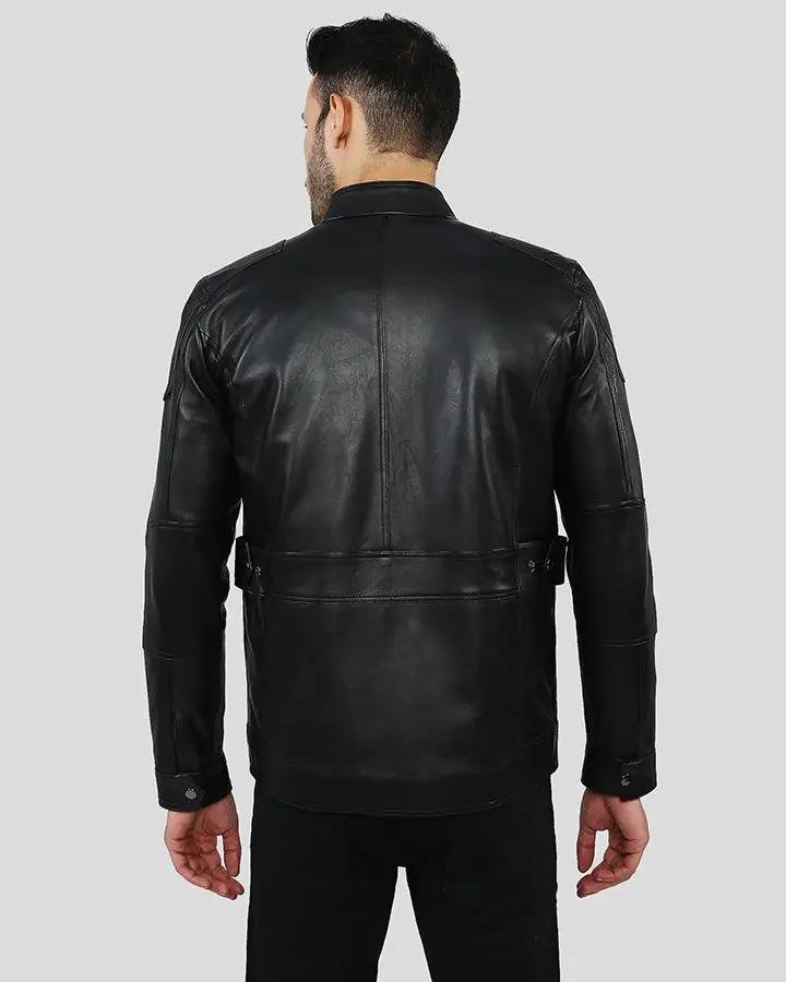 RORY BLACK BIKER LEATHER JACKET - Image 4