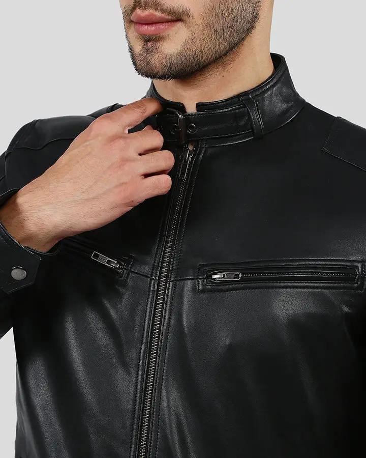 RORY BLACK BIKER LEATHER JACKET - Image 5