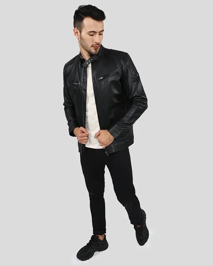RORY BLACK BIKER LEATHER JACKET - Image 6