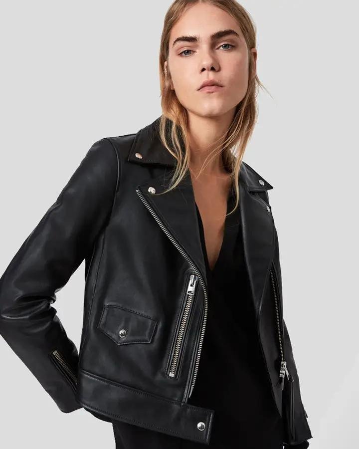 YARELI BLACK BIKER LEATHER JACKET