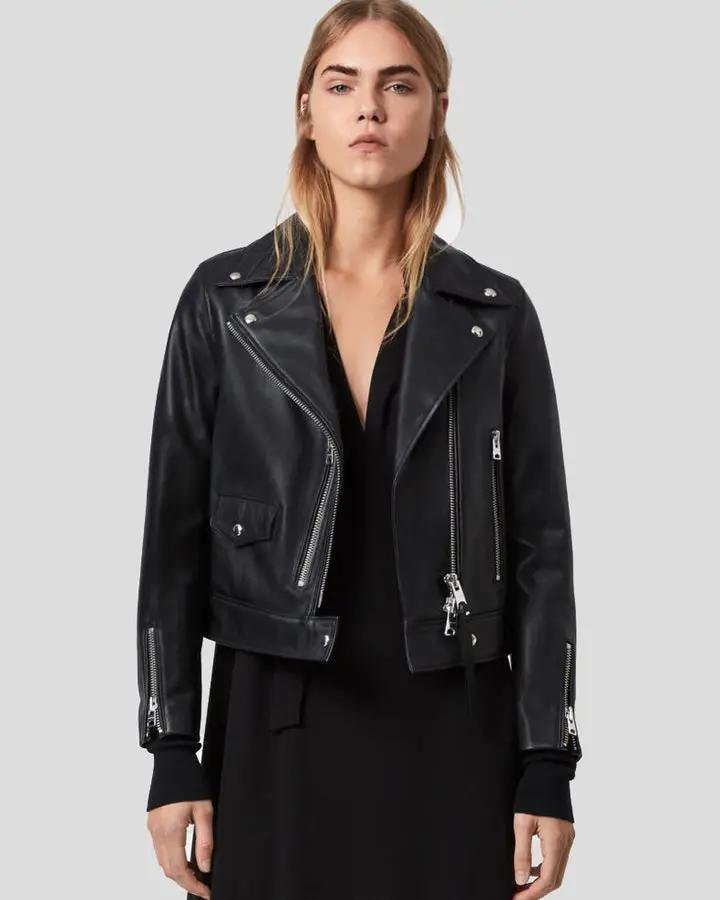 YARELI BLACK BIKER LEATHER JACKET - Image 2