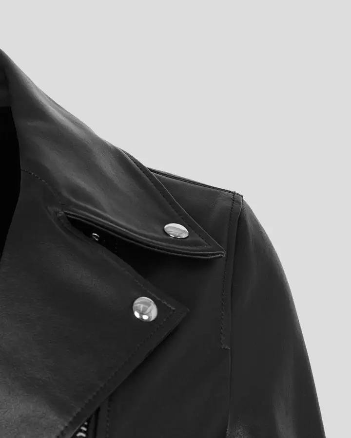 YARELI BLACK BIKER LEATHER JACKET - Image 4